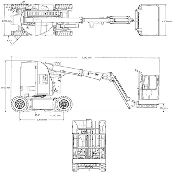 高所作業車／ホイール 9.1m屈伸式/バッテリー E300AJP 仕様図2