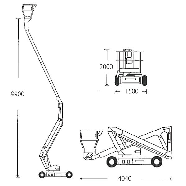 高所作業車／ホイール 9.9m屈伸式/バッテリー A33E 仕様図1