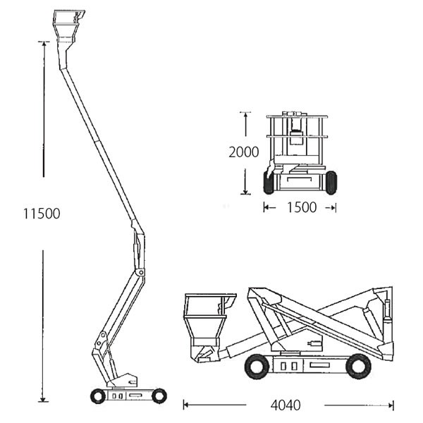 高所作業車／ホイール 13m屈伸式/バッテリー A38E 仕様図1