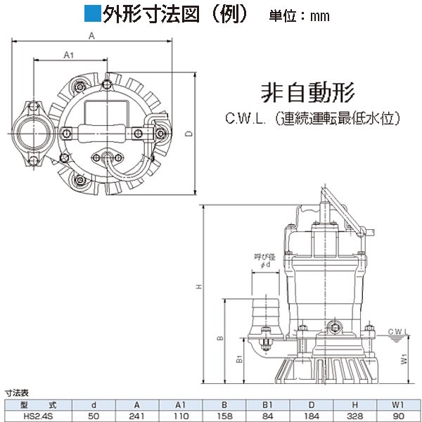 水中ポンプ 0.4kW/50mm/100V 3